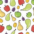 Pattern with fruits. harvest of apples pears and plums